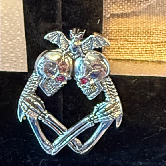 Sterling Silver and Ruby Skull Pendant - Picture 2 of 5